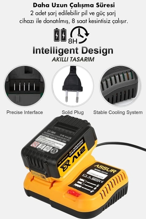 Assur Kömürsüz Motor Şarjlı Somun Sökme Vidalama Sarı