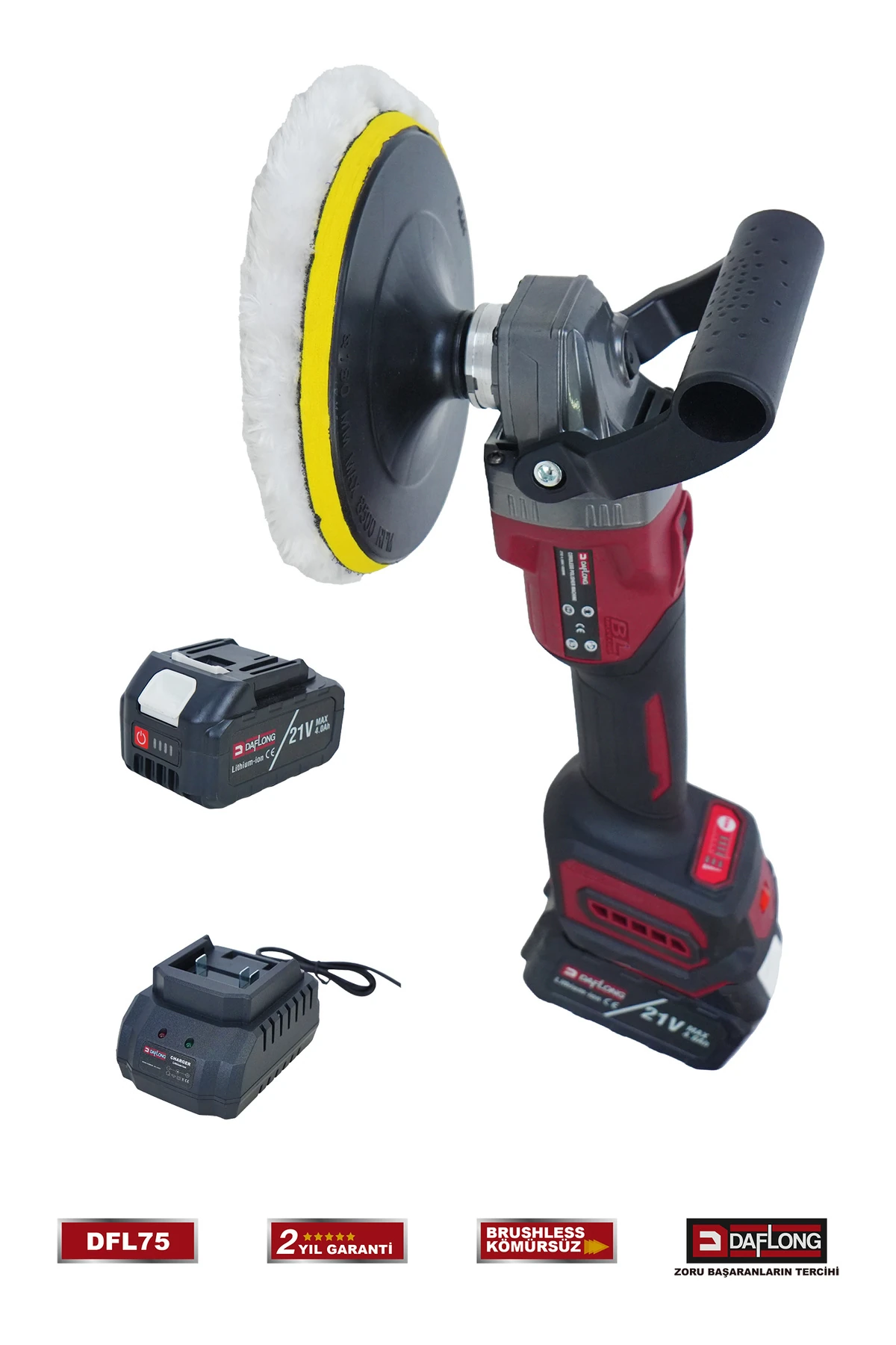 PRO 180MM ŞARJLI KOMÜRSÜZ 6 KADEME DEVİR AYARLI PASTA CİLA POLİSAJ MAKİNASI+SPİRAL DFL-75