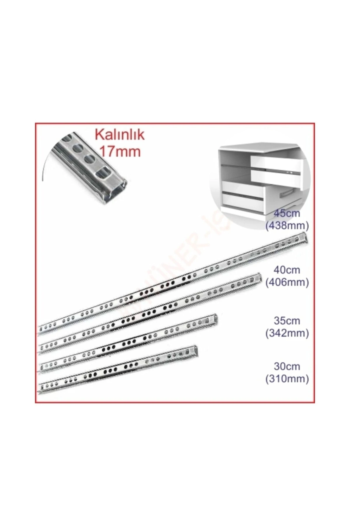 Teleskopik Bilyeli Çekmece Rayı 17mmx35cm 2'li Takım