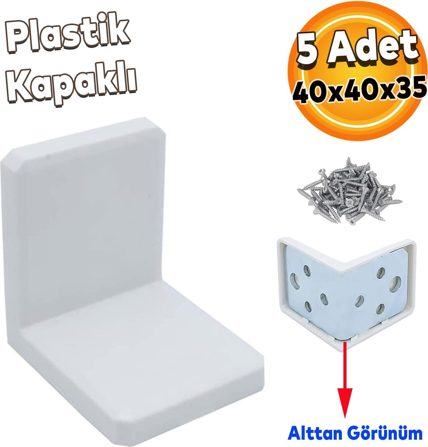 Mobilya Dolap Askı Elemanı Montaj Bağlantı Sabitleme Demiri L Demir Beyaz 40X40X35 mm (5 Adet)