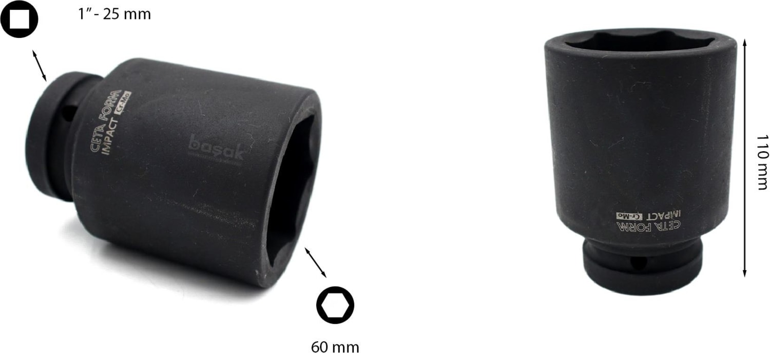 60 mm 1” 6 Köşe Derin Havalı Lokma Anahtar C84-H60