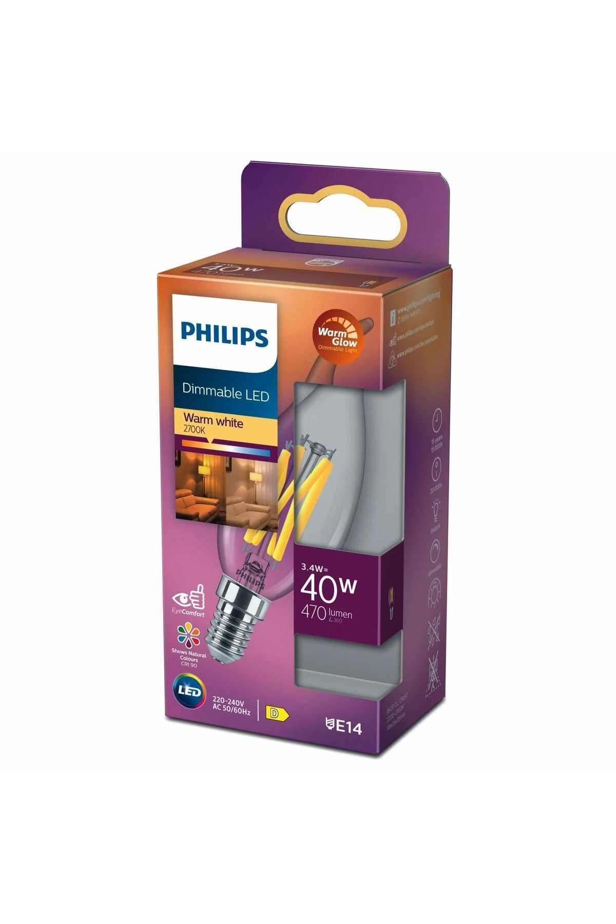 Fılament 40w E14 Ince Duylu Dimlenebilir Mum Ampul Sarı Işık