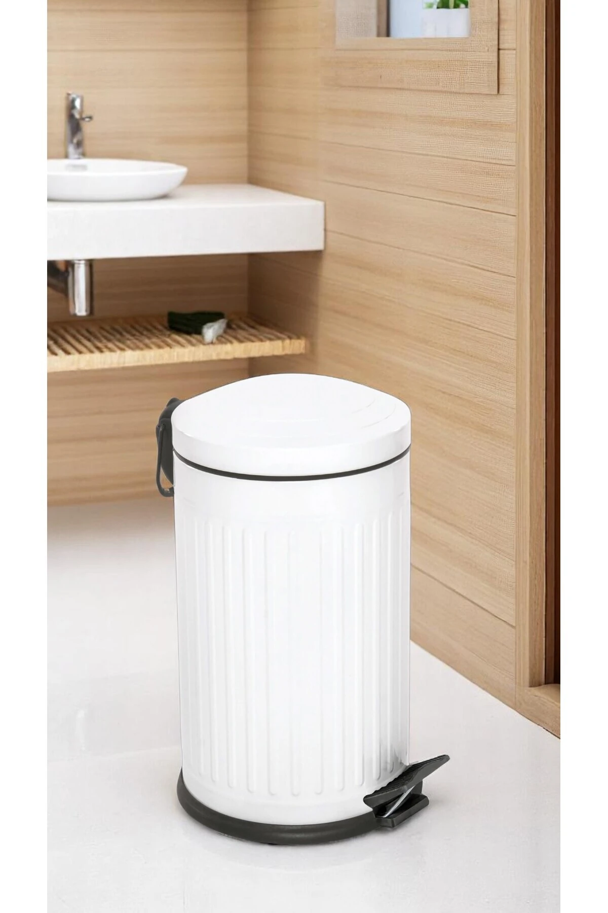 Vintage Çöp Kovası Çizgili Beyaz 16 Lt