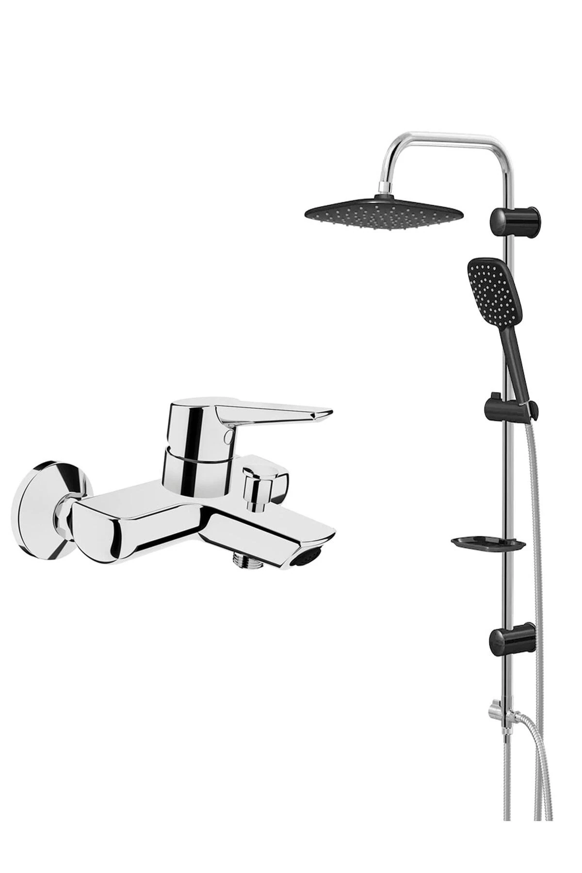 Solid S Banyo Batarya Valtemo Krom Siyah Tepe Duş Takımı