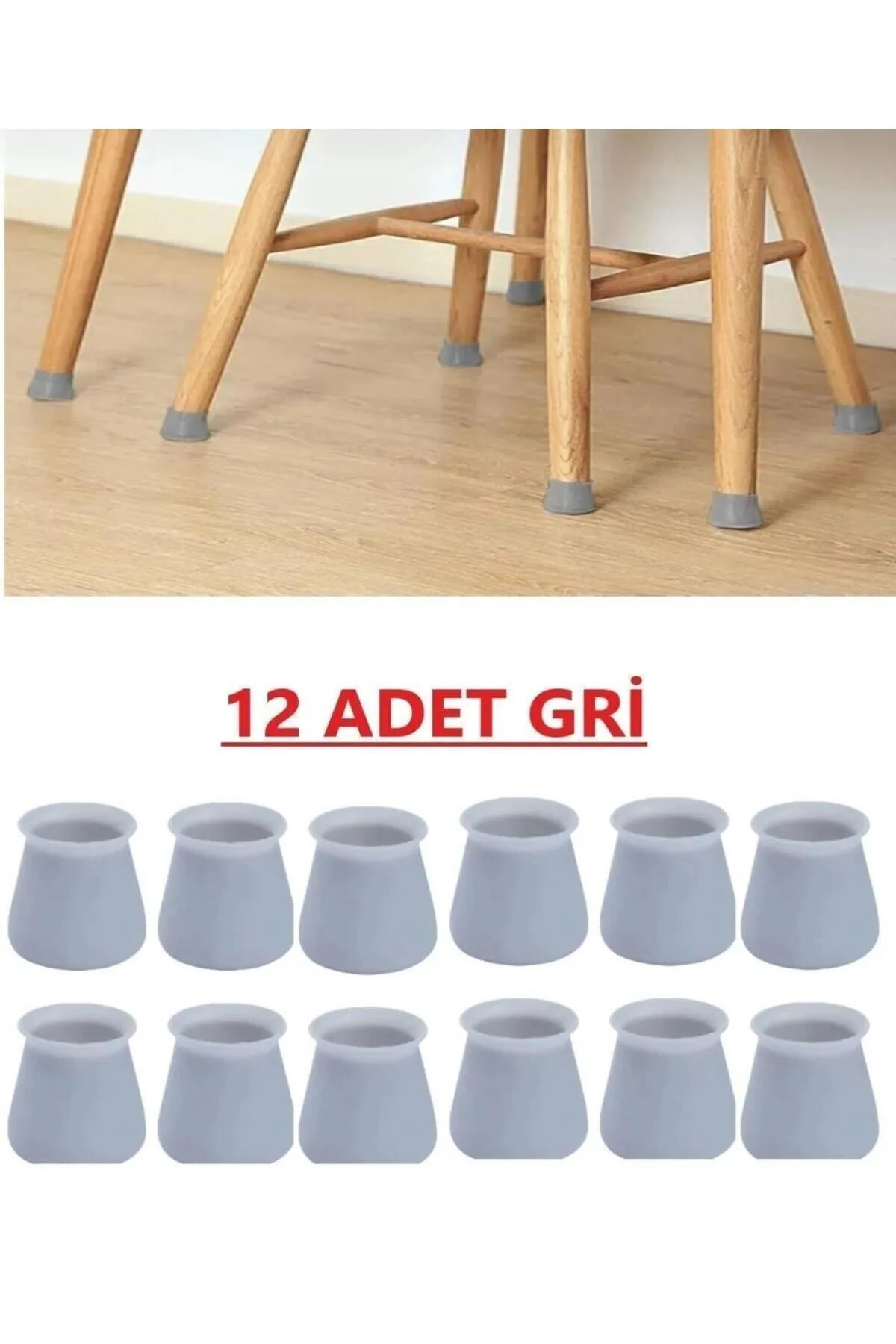 Silikon Masa Sandalye Pabuç Kaydırmaz Sessiz Koltuk Zemin Koruyucu Çizdirmez Ayak Kılıfı 12 ADET