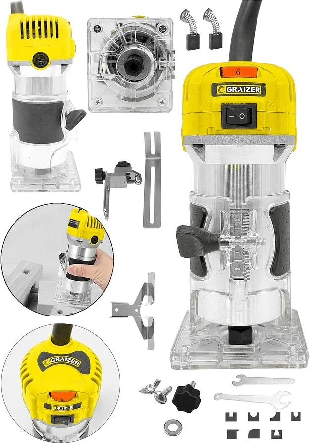 6 Kademe Devir Ayarlı Formika Traşlama Freze Makinesi 6 mm + 12 Adet Uç Hediye-Sarı