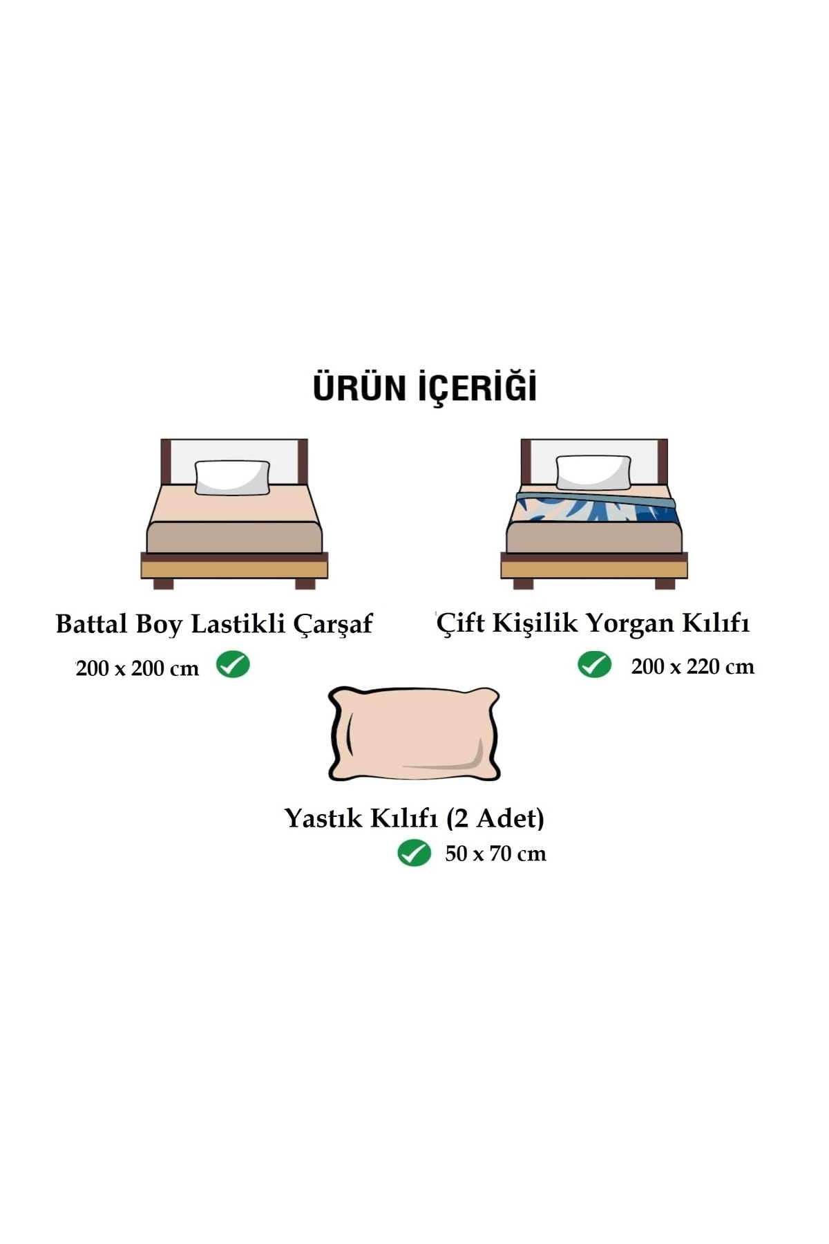 Battal Boy Nevresim Takımı (200X200 LASTİKLİ ÇARŞAF YORGAN KILIFI Y.KILIFI) Çizgili Beyaz
