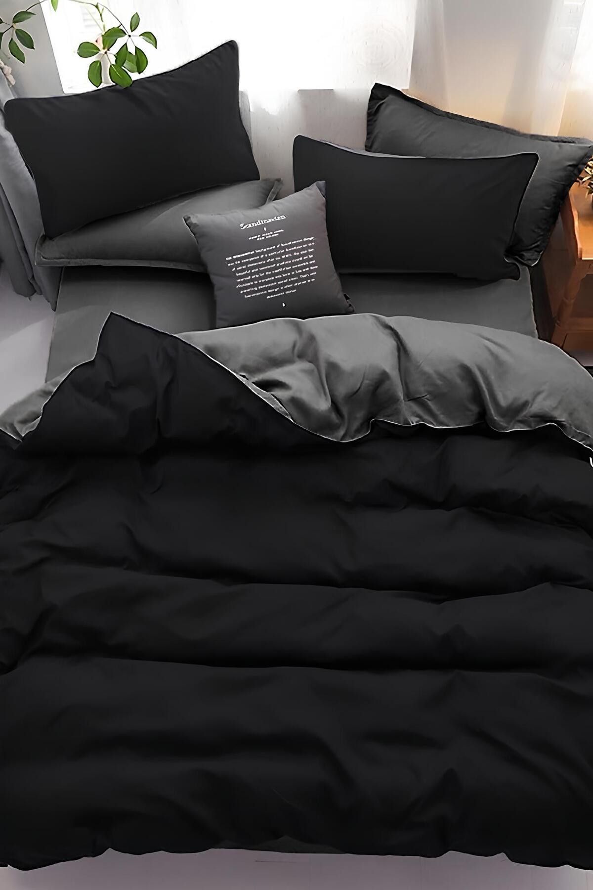 ÇİFT KİŞİLİK NEVRESİM TAKIMI DARK SERİSİ ÇİFT TARAFLI BLACK GREY