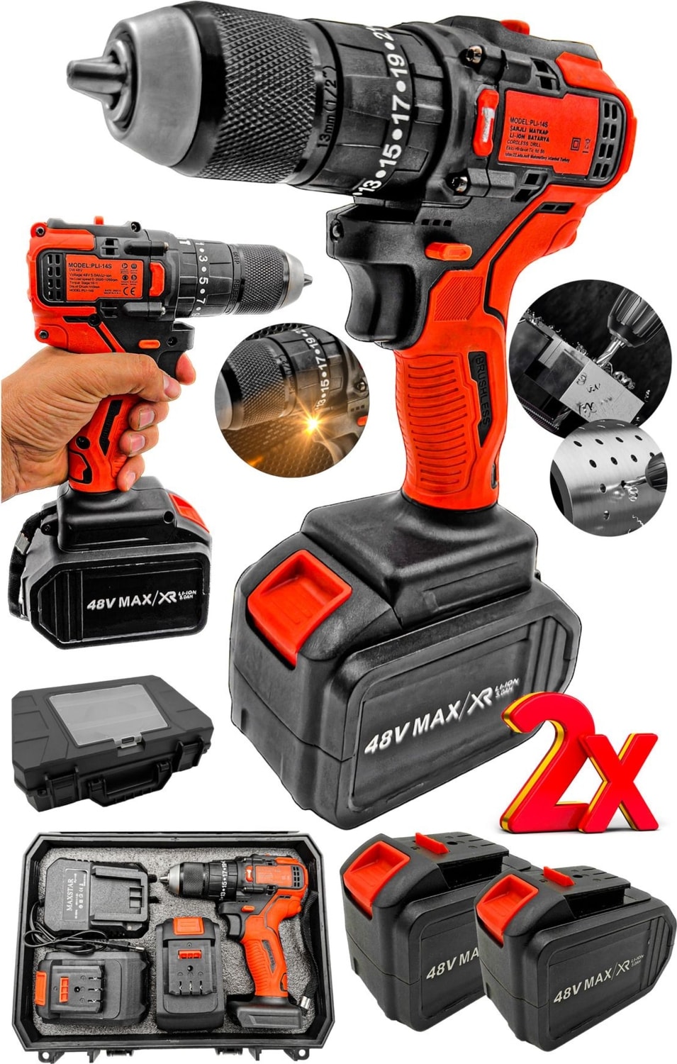Premium Darbeli Özel Pvc Çantalı Kömürsüz Bakır Motor, Güçlendirilmiş Vidalama Matkap Premium Set