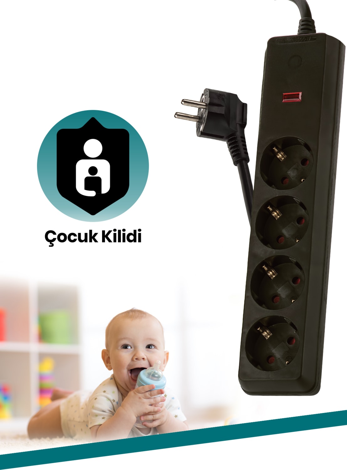 Sp-404 3 Metre 4 Yollu Akım Korumalı Priz