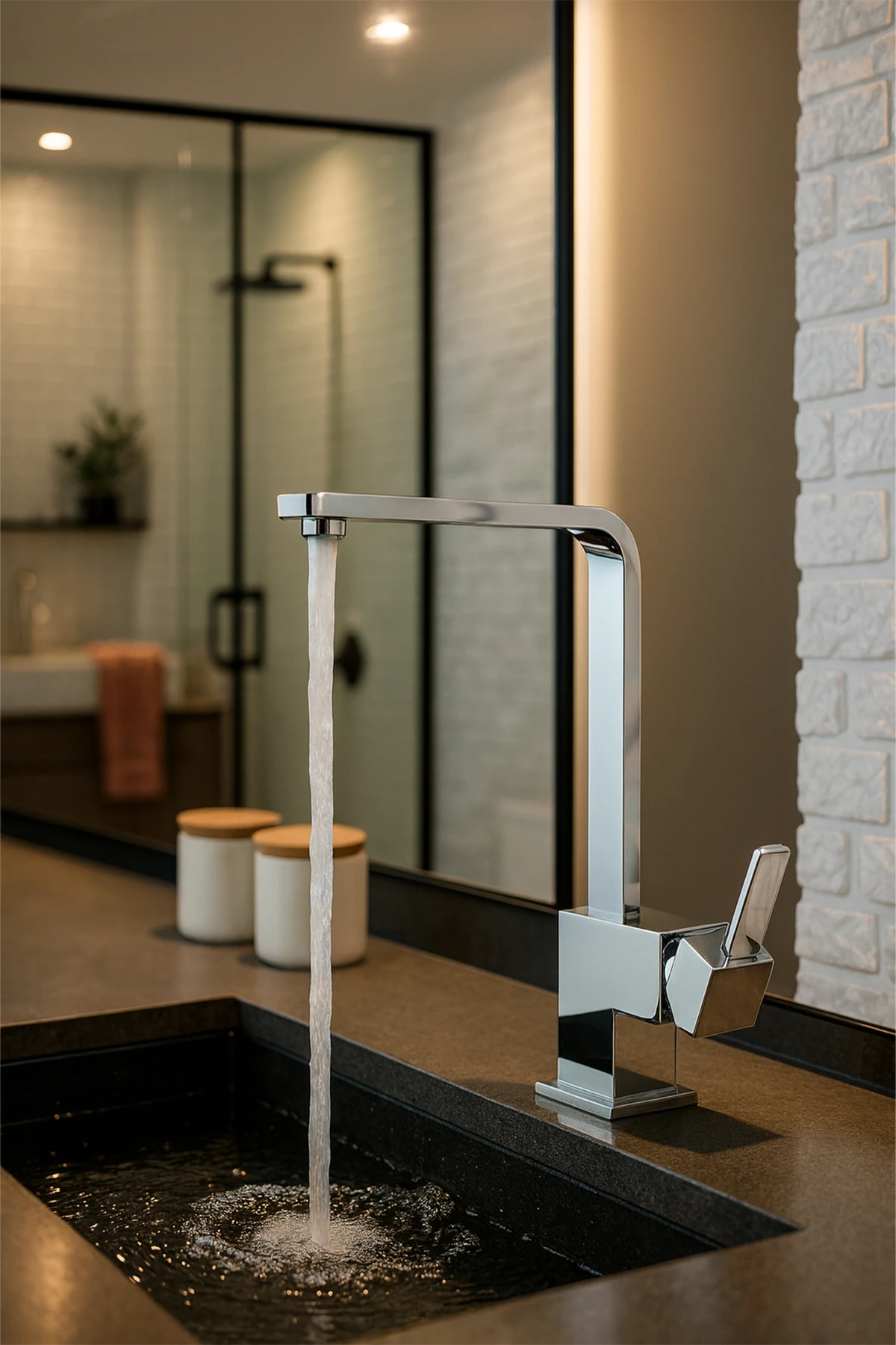 Kısa Krom Lüx Köşeli Mix Aç Kapa Banyo Lavabo Bataryası