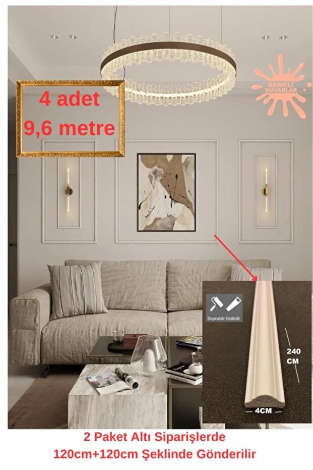 Dekoratif Boyanabilir Duvar Çıtası 4 Cm X 240cm 4 Adet