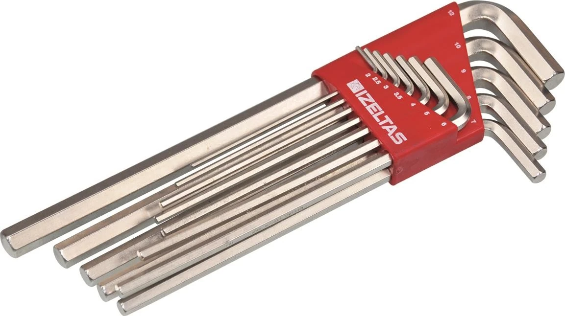 10 Parça Uzun Altıgen Allen Anahtar Seti - Dayanıklı Çelik, Yerli Üretim, Mavi, Ergonomik Tasarım