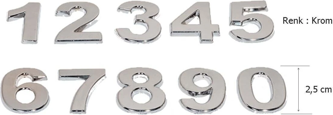 Yapışkanlı Rakam 2,5 cm Krom Renk ( 1 Adet Rakam Fiyatıdır Set Değildir ) Posta Kutuları Için Dolap