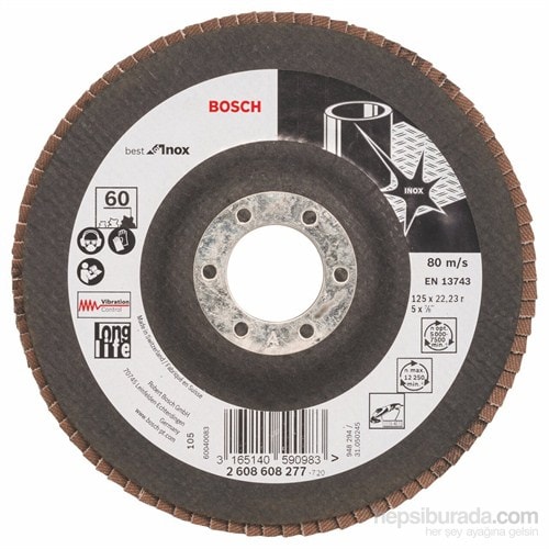 BOSCH - Best Serisi Inox (Paslanmaz Çelik) İçin Flap Zımpara Diski - 125 Mm, 22,23, 60 Kum