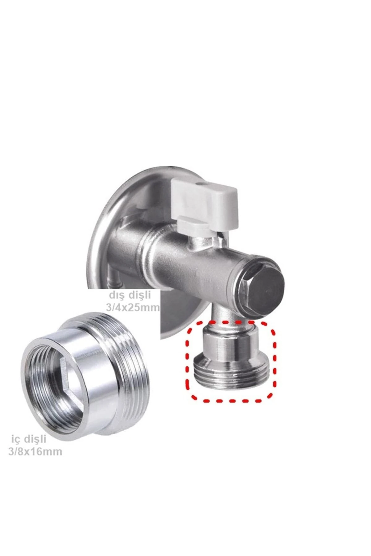 3/8x16mmx3/4x25mm Ara Musluk Çamaşır Makina Musluğuna Dönüştürücü Rediksiyon Aparatı