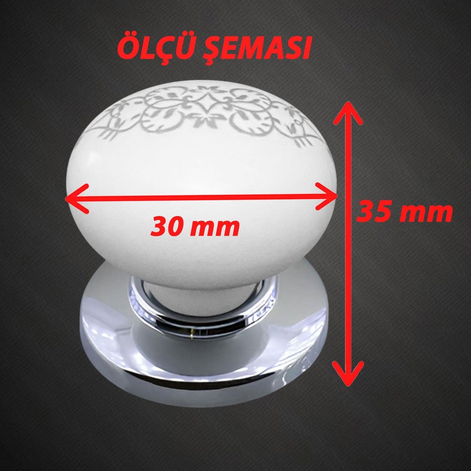 8 Adet Hanımeli Kulp Beyaz Polimer Düğme Kulp Krom Tablalı Mobilya Mutfak Dolabı Çekmece Kulbu