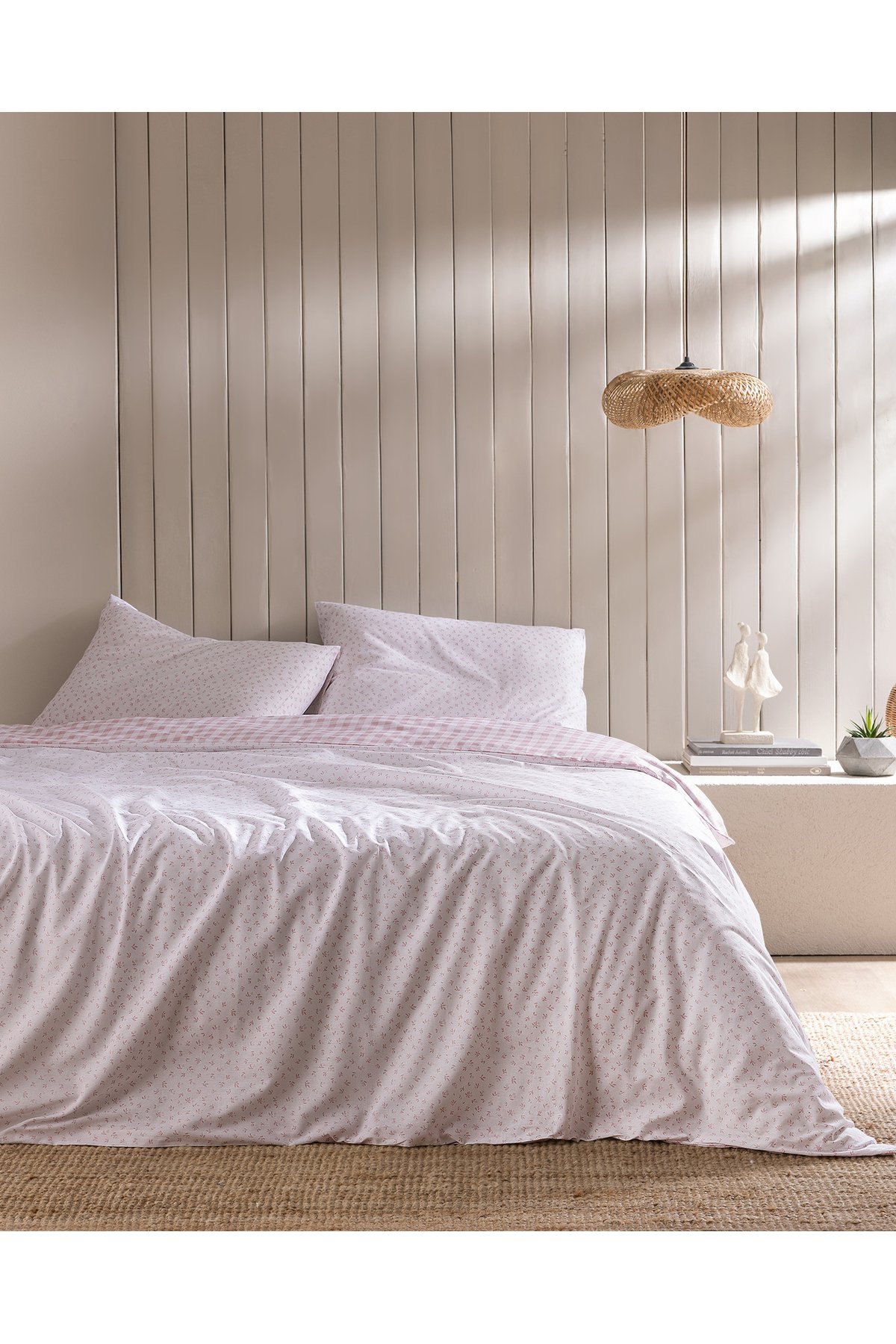 Botie King Size %100 Pamuk Ranforce Baskılı Nevresim Takımı - Pudra
