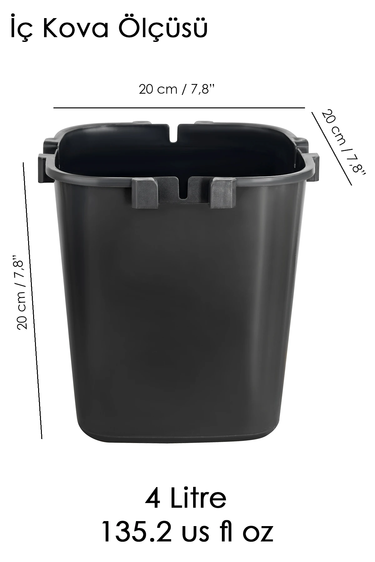 4Lt Ahşap Görünümlü Çöp Kovası - Akıllı Kapak Tutma Saplı Kovalı Tezgah Üstü Mutfak Çöp Kovası Siyah