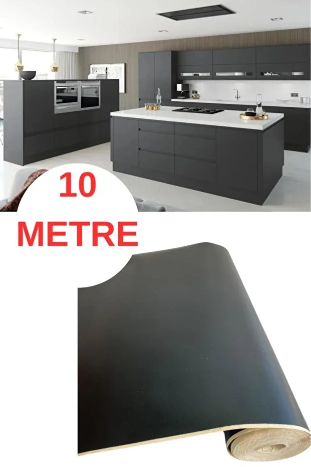 45cm x 10 Metre 1 Adet Rulo Yapışkanlı Antrasit Mutfak Duvar ve Yer Kaplama Folyosu Kağıdı