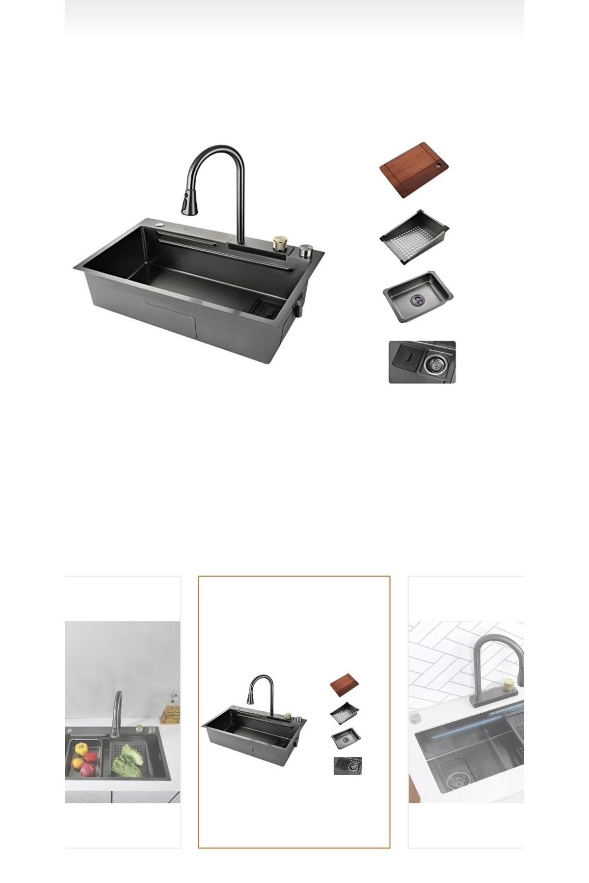 Antrasit Mutfak Evyesi Premium Tasarım Batarya Dahil Set Çok Fonksiyonlu Mutfak Eviyesi