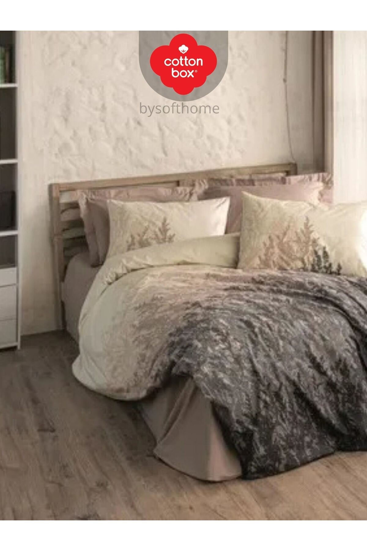 Lindon bej DUAL SERI Ranforce Çift Kişilik Nevresim Takımı %100 Pamuk