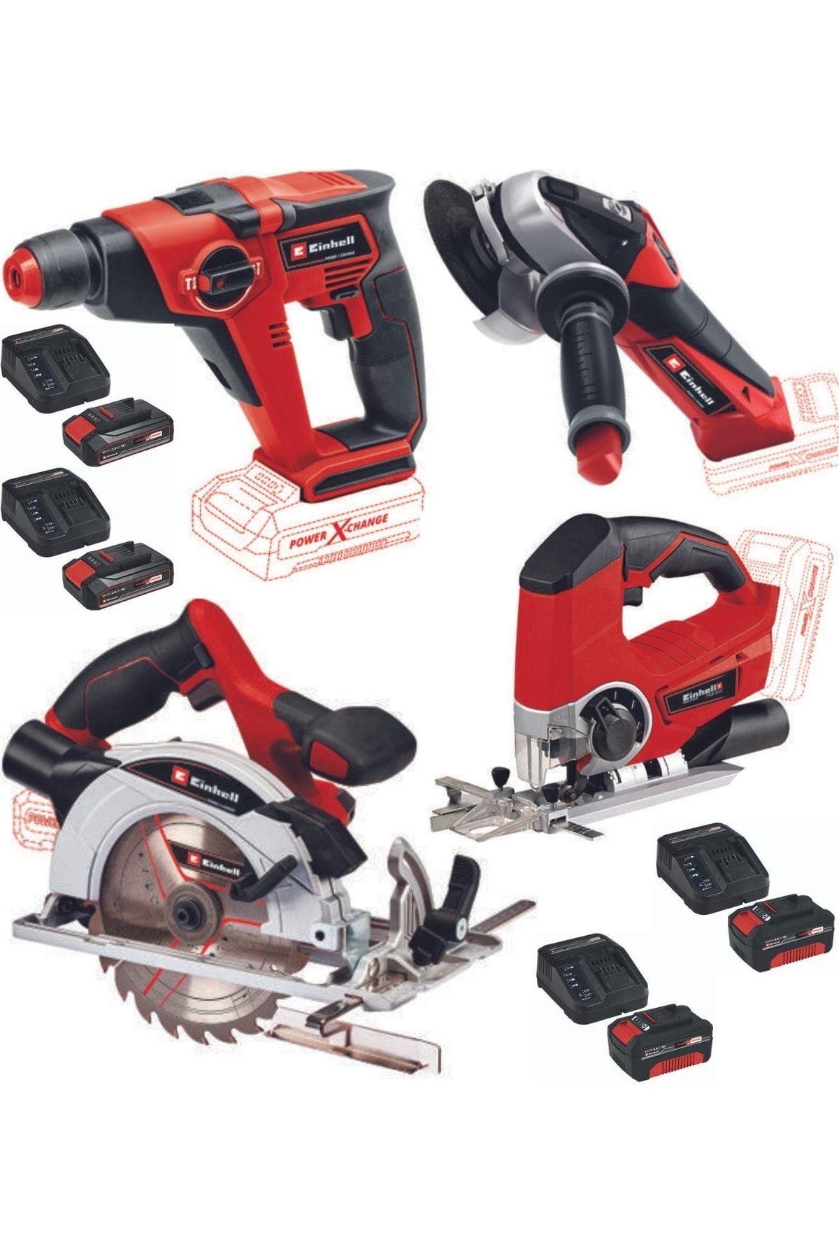 EİNHELL Te-hd 18/12 Matkap Te-cs 18/165/1 Testere Te-ag 18/115 Taşlama Te-js Dekupaj 2x4.0ah+2x2.5ah