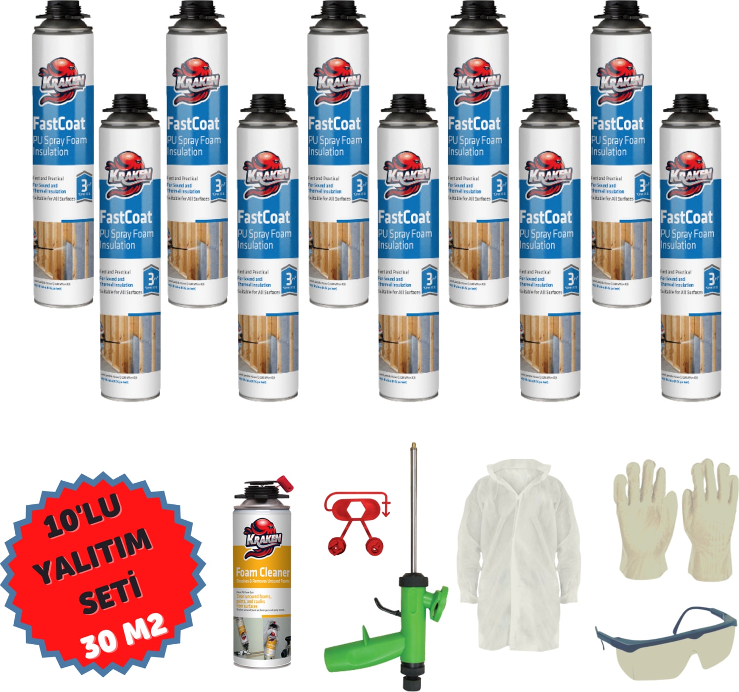 Sprey Poliüretan Isı ve Ses Yalıtım Köpük 10 Adet x 930 gr Tabancalı