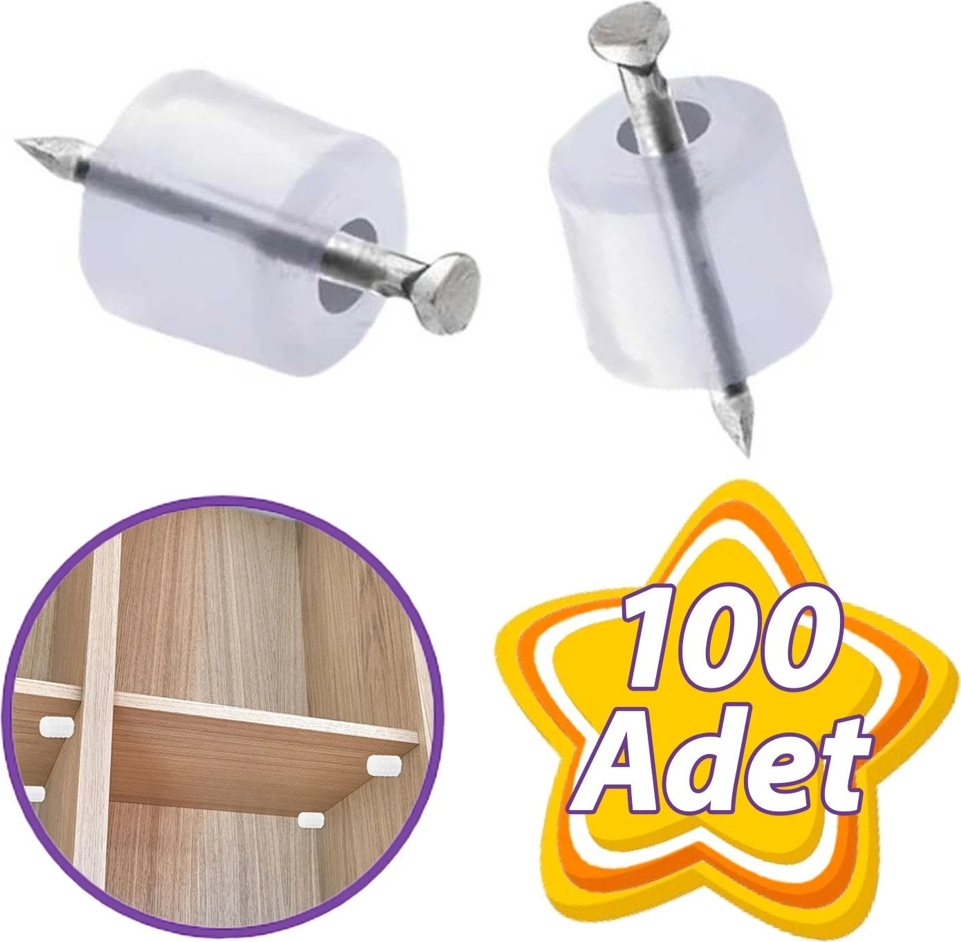 Çivili Raf Pimi Duvar Dolap Mobilya Pimi Sert Plastik Raf Tutucu Şeffaf 100 Adet Tekli (1 Paket)