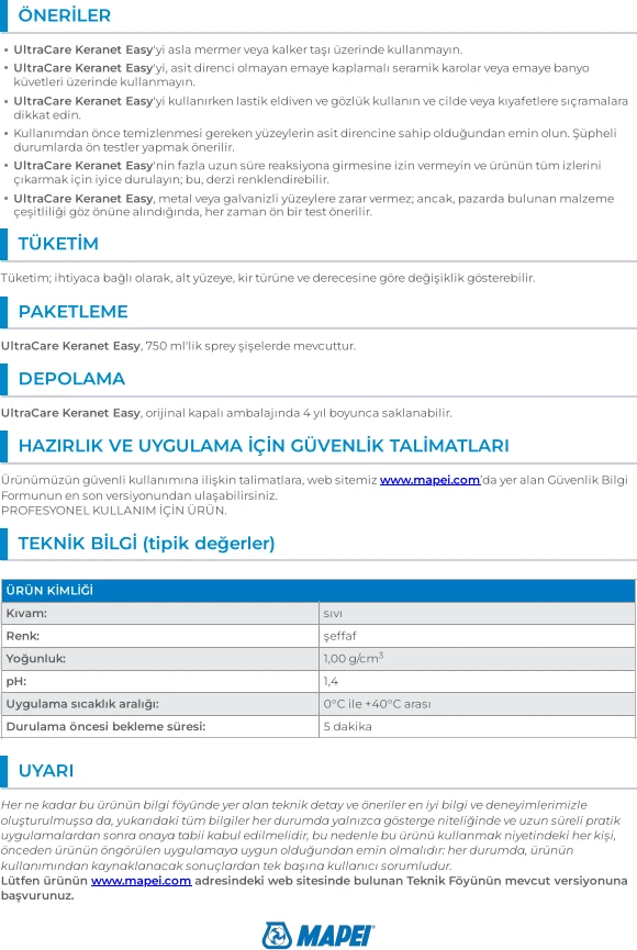 Ultracare Keranet Easy Spray Çimento Kireç Temizleyici