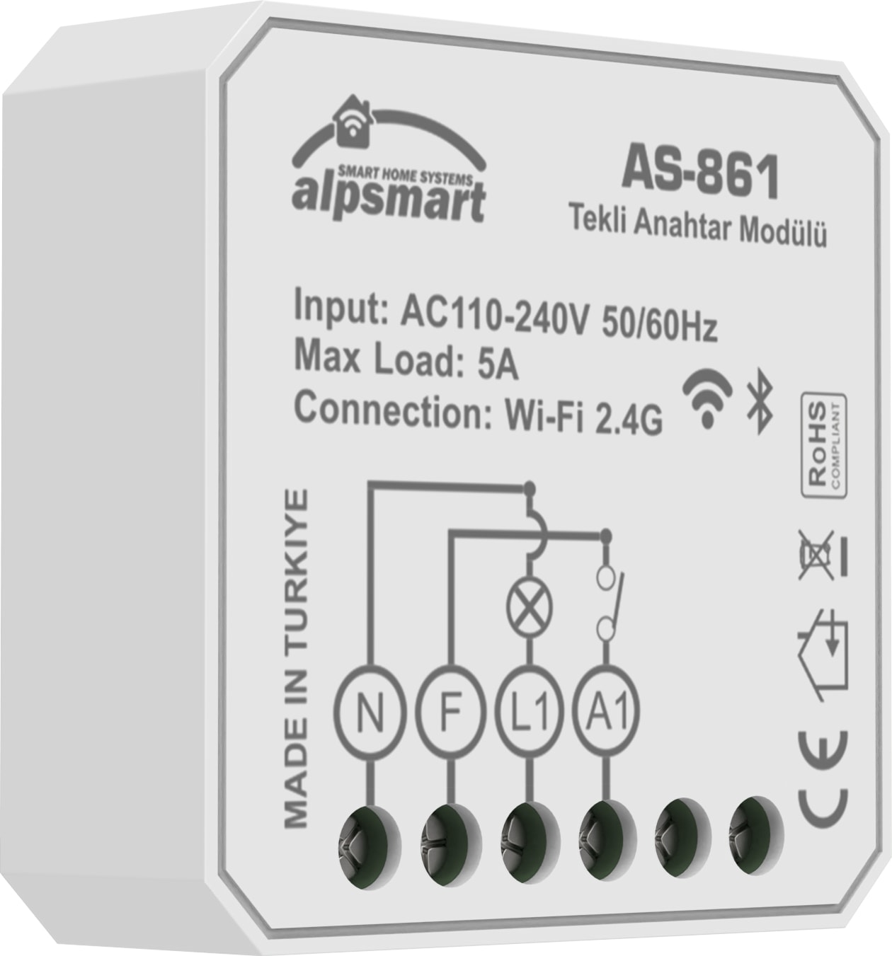 AS-861 Akıllı Wi-Fi Tekli Duvar Anahtarı Modülü Tuya Uyumlu