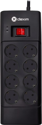 SP08DG, 8 Soket, Akım Korumalı Priz, 1,8 mt Kablo, (Siyah)