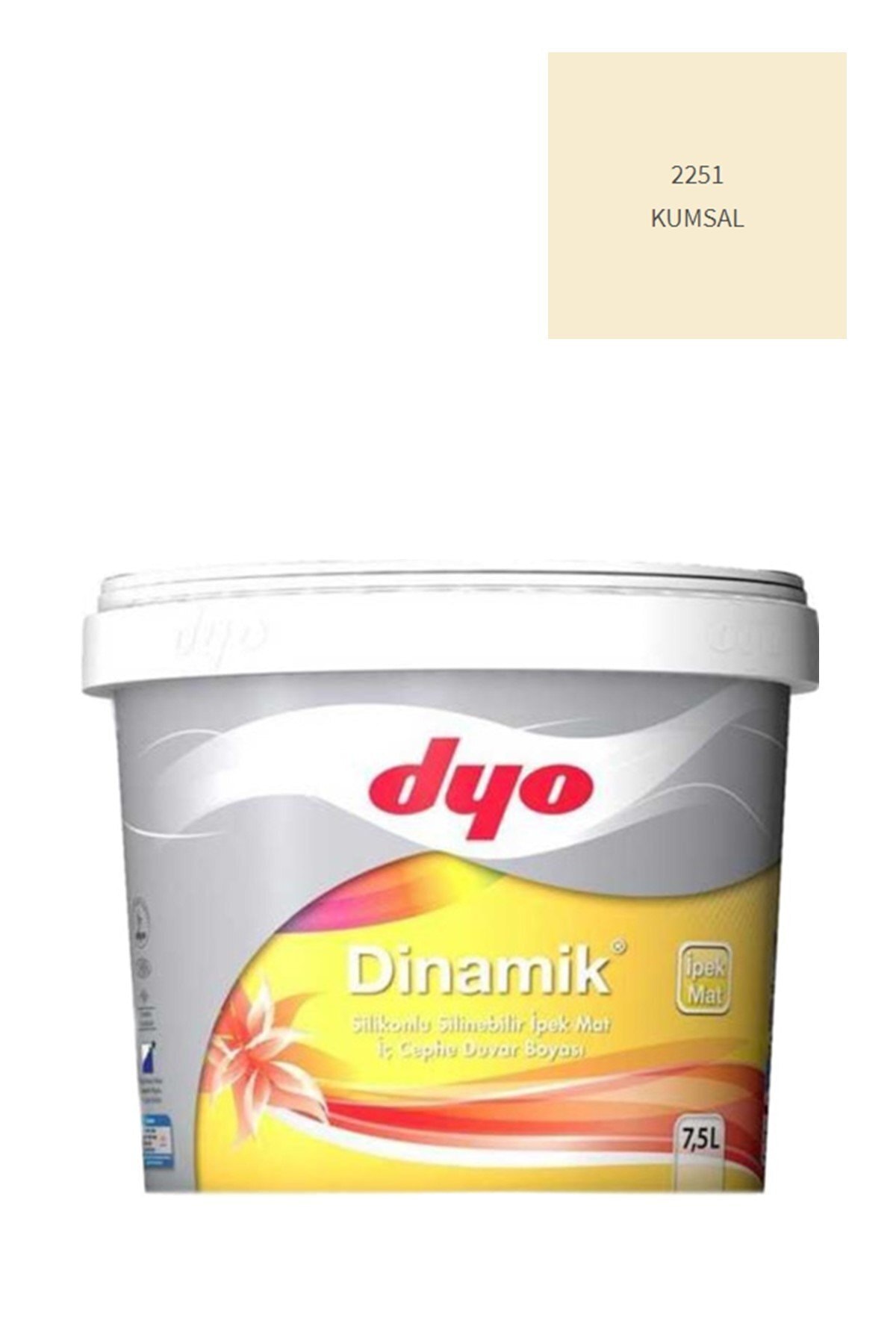 Dinamik Silikonlu Silinebilir Ipek Mat Iç Cephe Duvar Boyası 2251 Kumsal 7,5 Lt