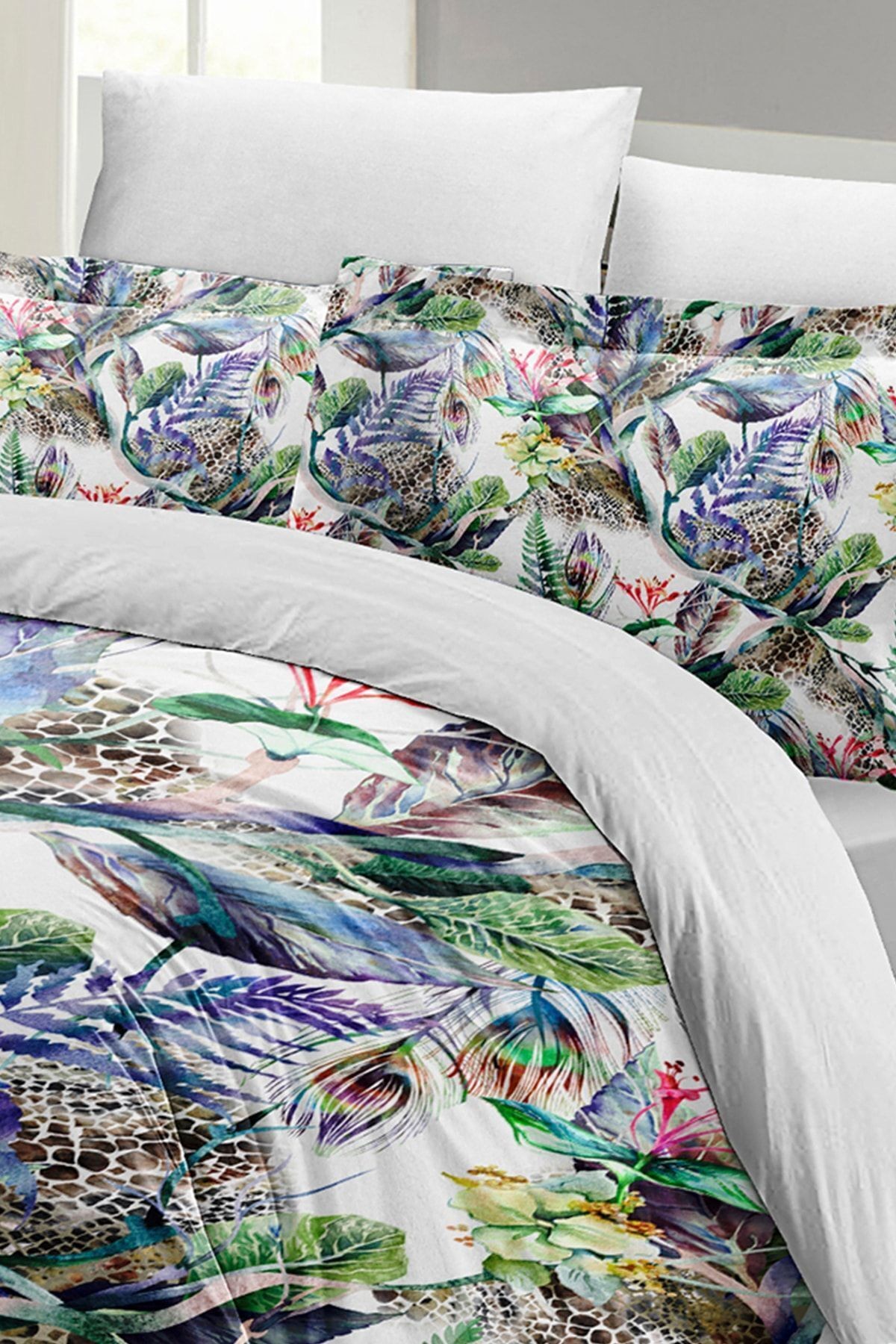 Exotic Floral Luxury Çift Kişilik Pamuk Saten Nevresim Takımı