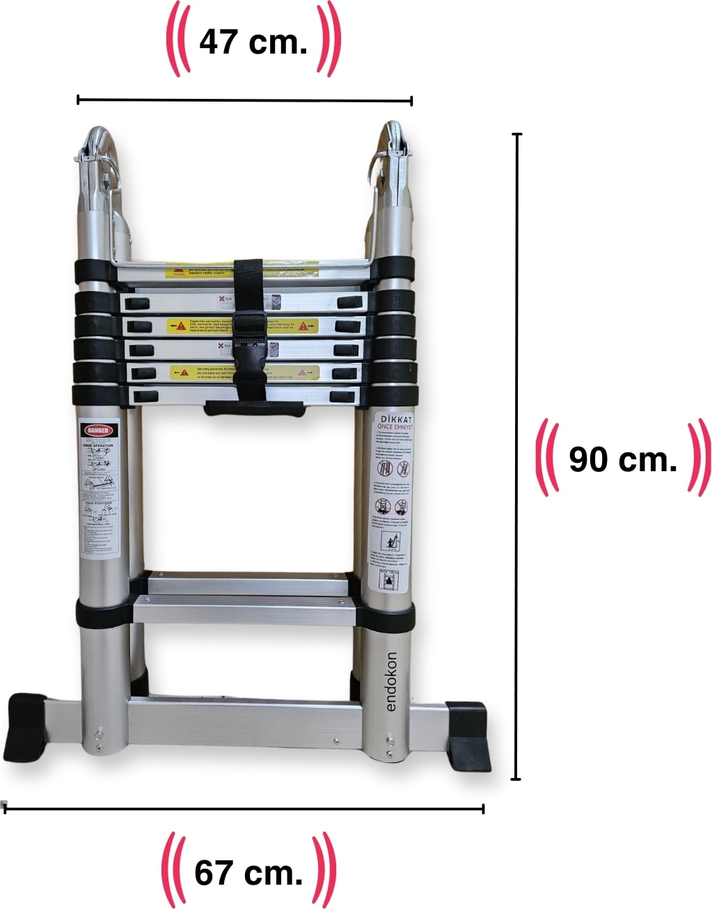 220 + 220 Cm. - 7+7 Basamaklı Teleskobik / Teleskopik Alüminyum A Tipi Merdiven