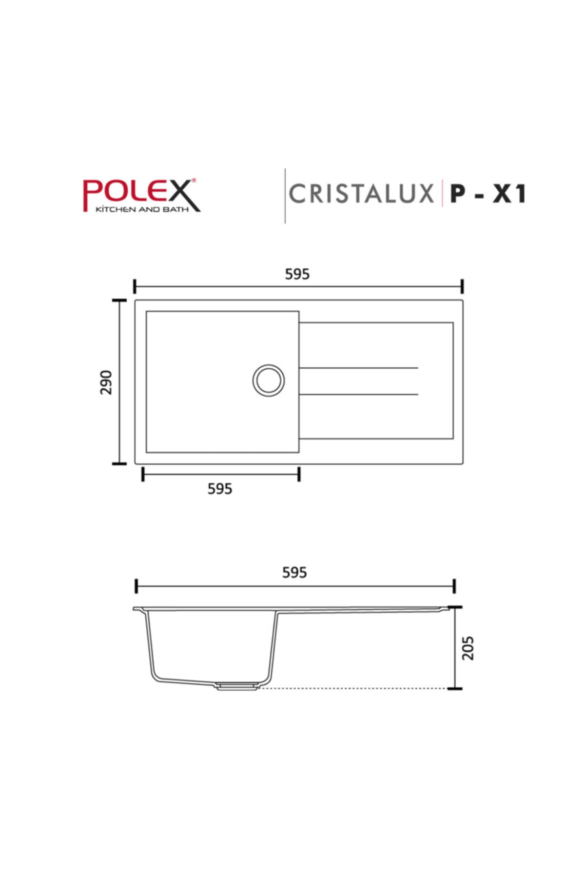 Cristalüx Granit Evye P-x1 Toprak Tezgah Altı Ve Tezgah Üstü Mutfak Evyesi 98x49,5cm
