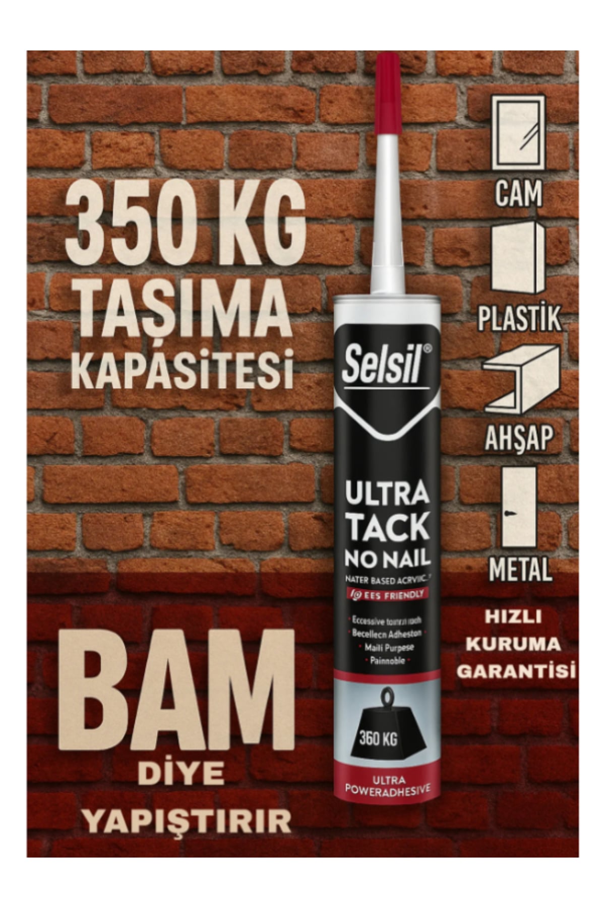 SELSİL Güçlü (350 KG' A KADAR AĞILIK TAŞIR) Ve Hızlı Kuruyan Ultra Tack Beyaz Silikon 290 ml