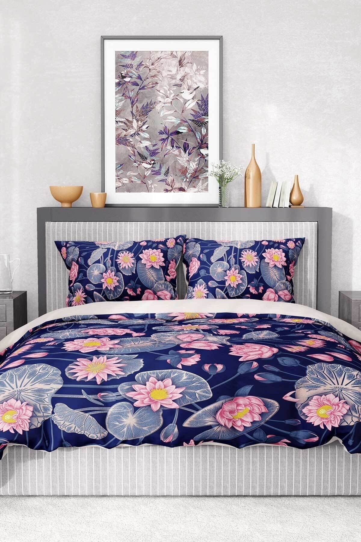 Nevresim Takımı %100 Pamuk Saten Lastikli Çarşaf Deluxe Koleksiyon Çift Kişilik 3d Purple