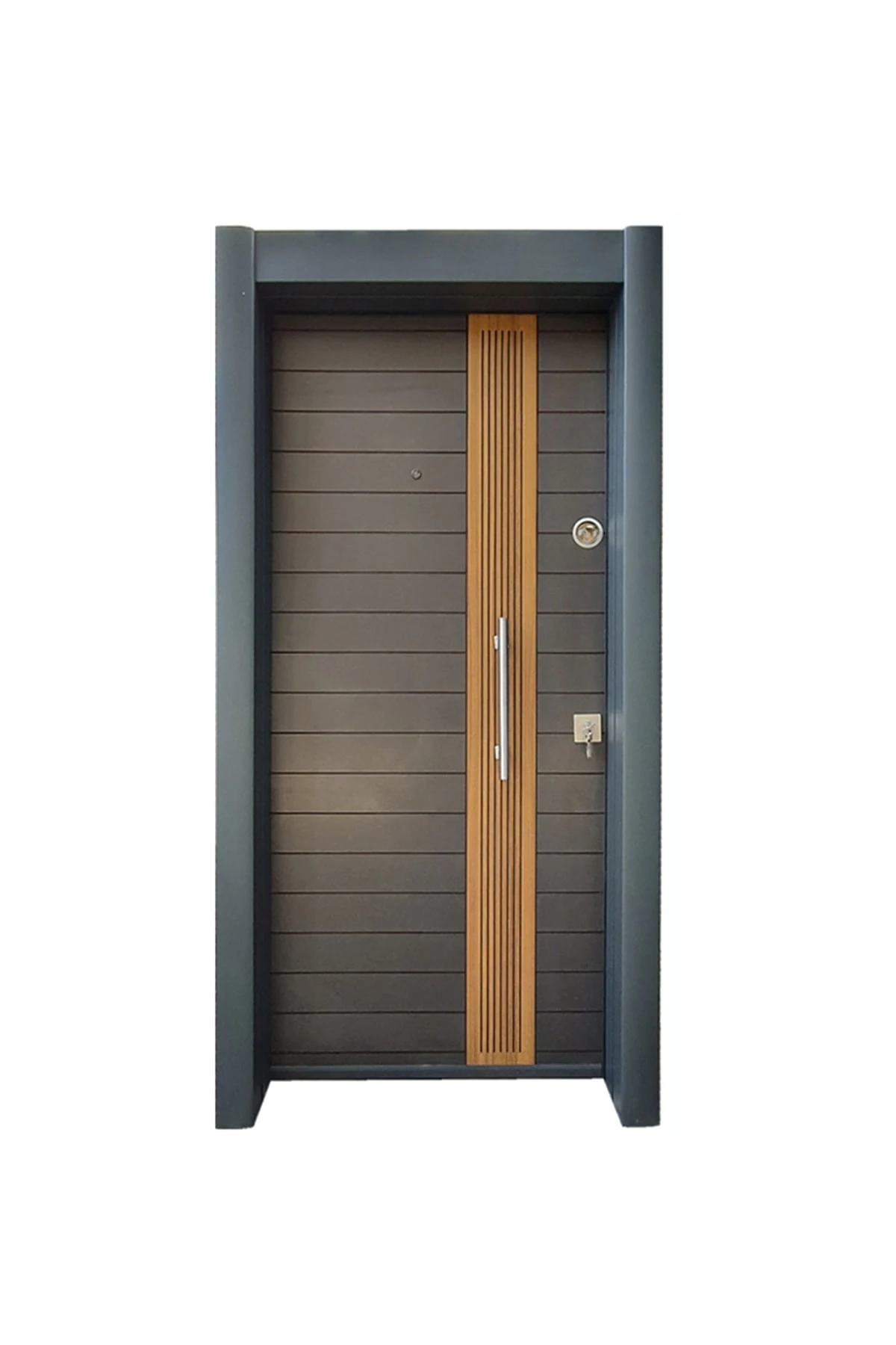 Çelik Kapı, Antrasit Renk, Ahşap Kuşaklı, Tırnaklı Sistem Daire Kapısı Sağ Açılım