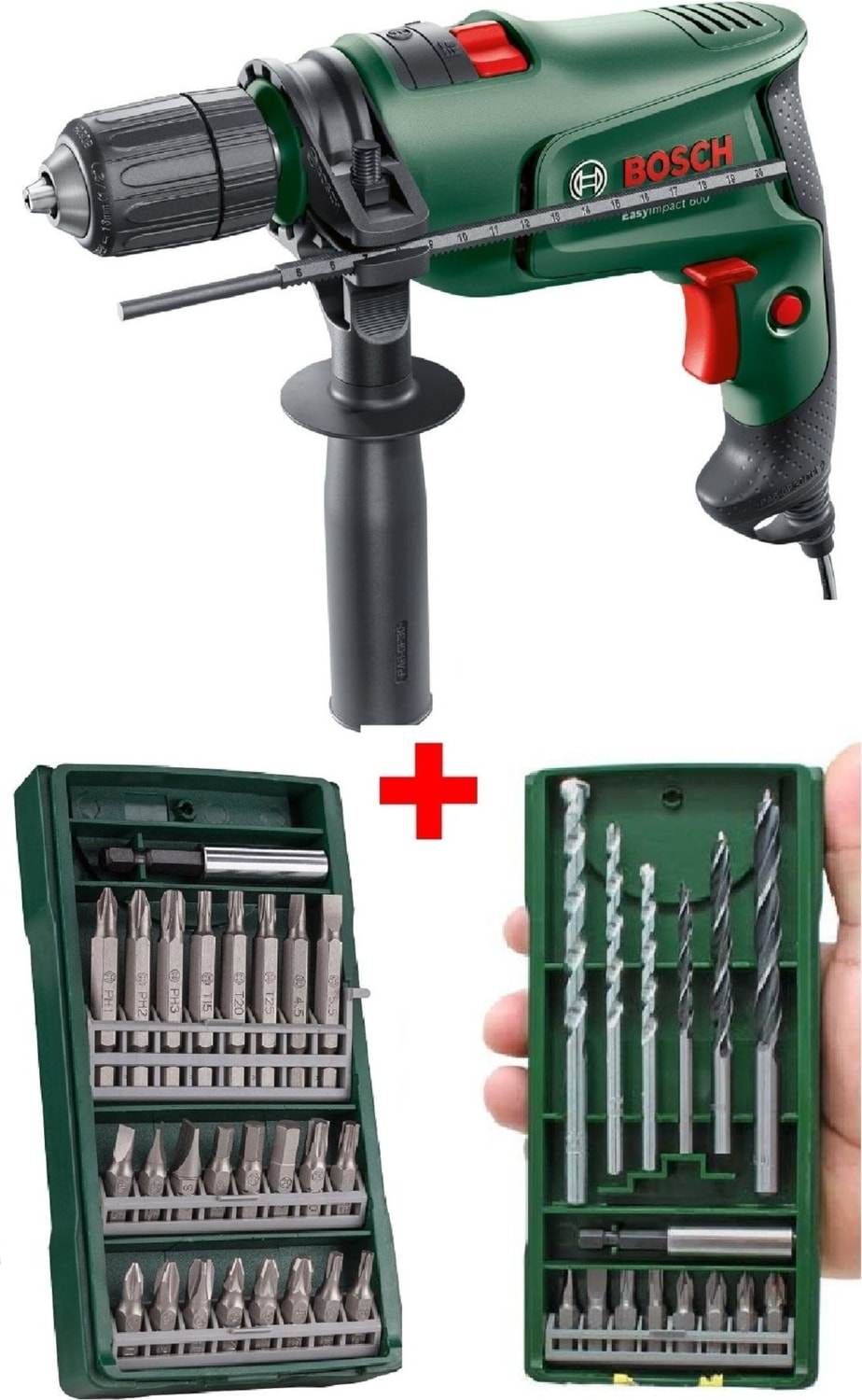 Anahtarsız Darbeli Matkap 600 Watt 13MM + 15 Parça Matkap Ucu Vidalama Ucu + 25 Parça Vidalama Ucu