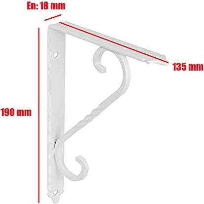 2 Adet Ferforje Raf Altı Ayak Dekoratif Raf Tutucu Beyaz Montaj Aparatı 135 x 190 mm (Orta Boy)