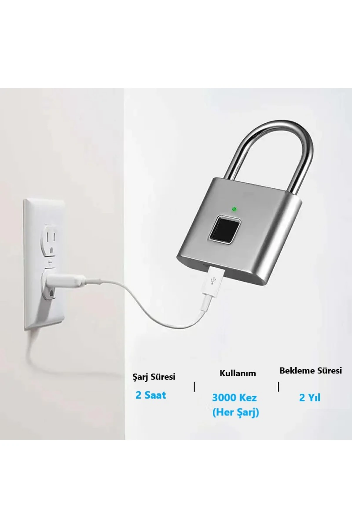 Parmak İzi ile Çalışan Şarjlı Asma Kilit Akıllı ve Güvenli Kilitleme Çözümü Su Geçirmez Anahtarsız