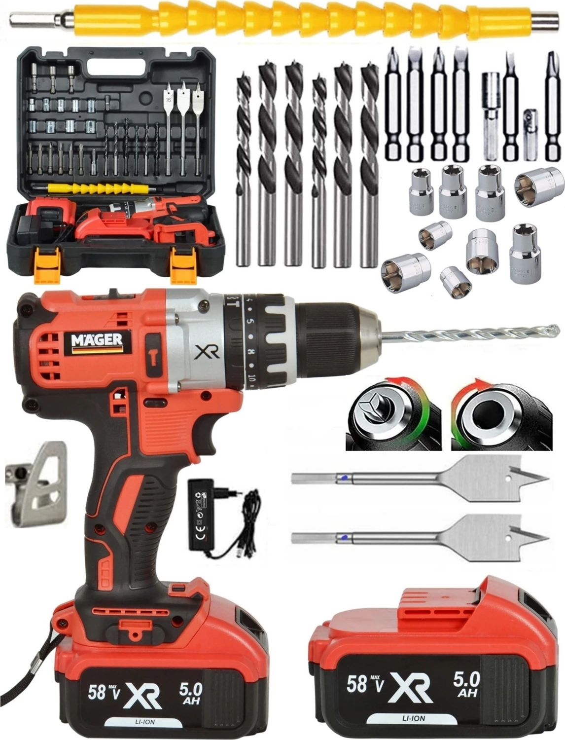 Xr Germany Thechnology Xr 58 Watt Çift Akülü LED Işıklı Şarjlı Vidalama Matkap