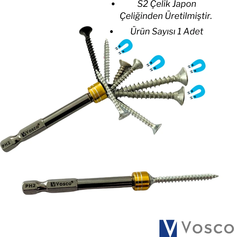 Özel Mıknatıslı Bits Uç Matkap Ucu Tornavida Ucu Vidalama Ucu Ph2-65 mm - 1 Adet