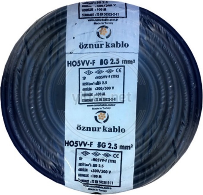 H05Vv-F 2 x 2,5 mm TTR Kablo Siyah Tam Bakır 5 m