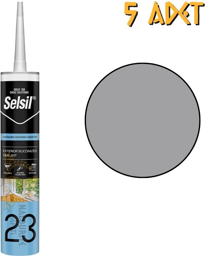 Yağmura Dayanıklı Silikonize Mastik Gri 485 Gr. - 5 Adet