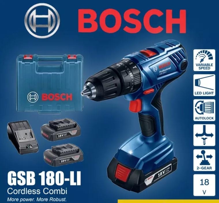 BOSCH Gsb 180-LI 18V 2AH Darbeli Akülü Vidalama Şarjlı Matkap + 25 Parça Vidalama Ucu Seti
