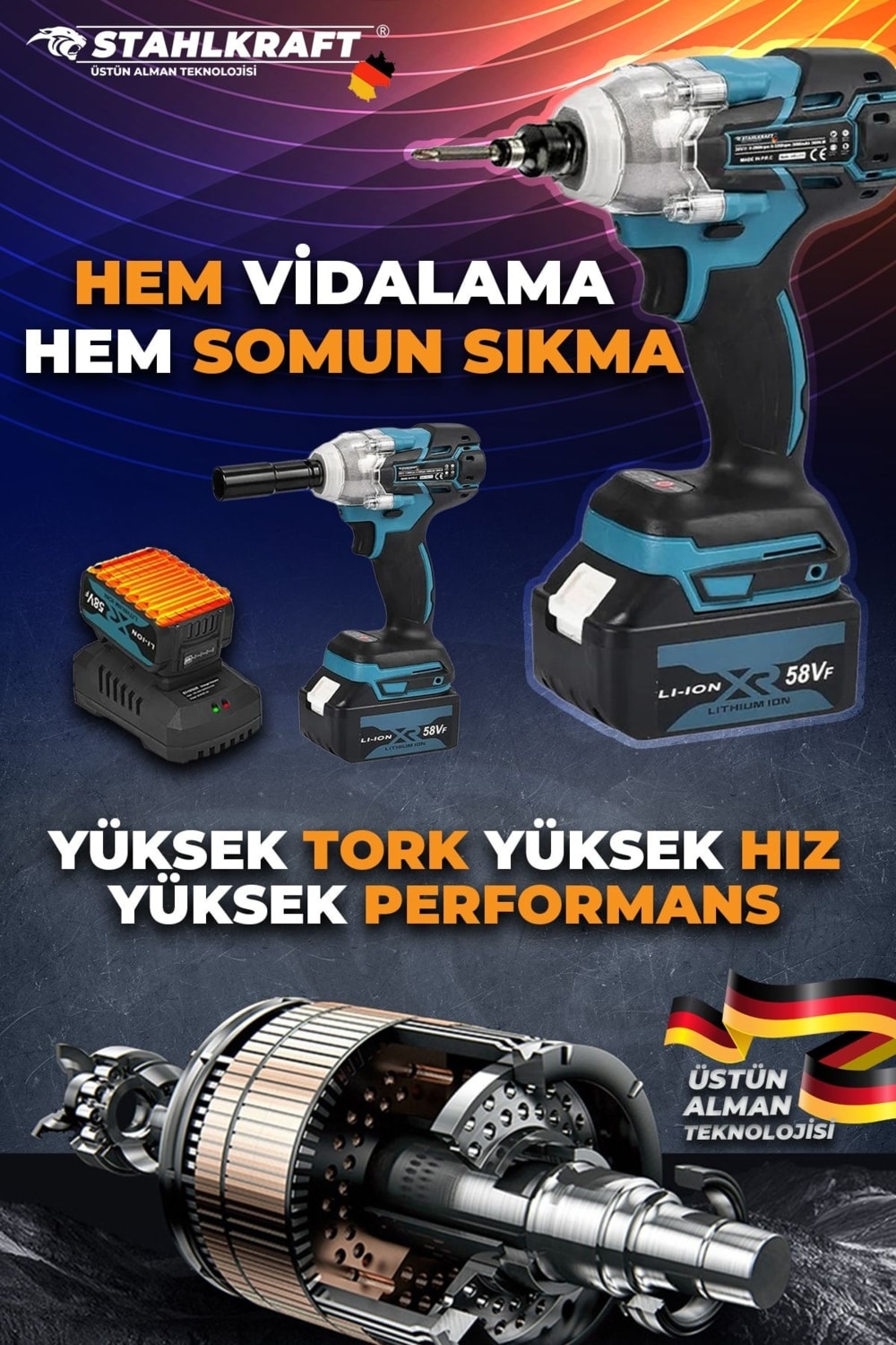 9274 58VF Akülü Kömürsüz Yüksek Tork Somun Sökme - Vidalama