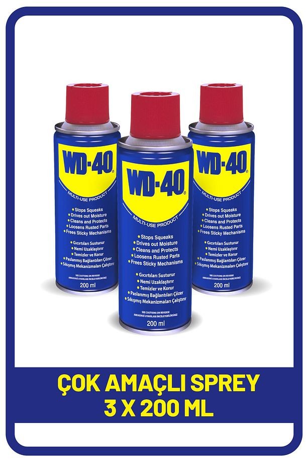 Çok Amaçlı Sıvı, Yağ Çözücü, Pas Sökücü, Temizleyici ve Koruyucu, 200 ml X 3 Adet