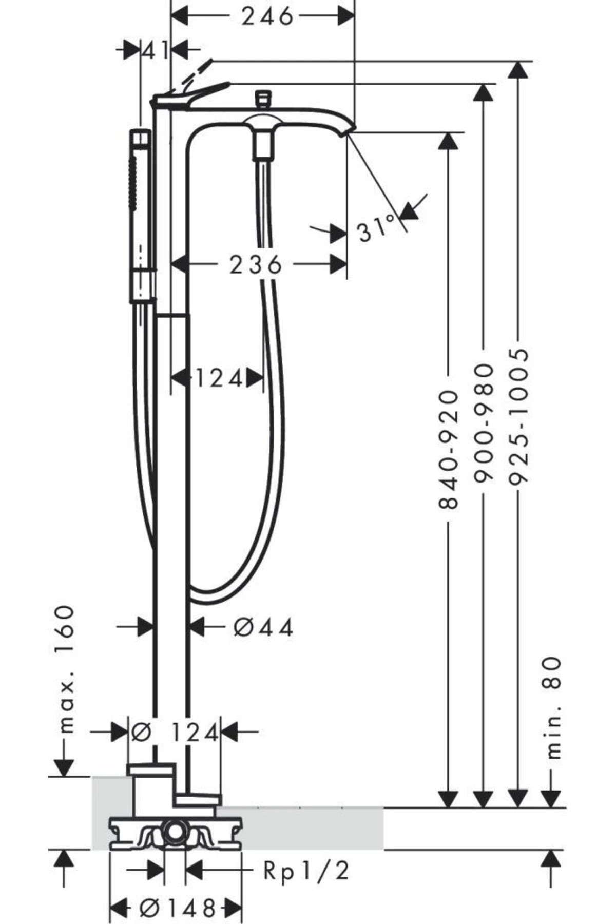 Vivenis Yerden Küvet Bataryası Satin Siyah